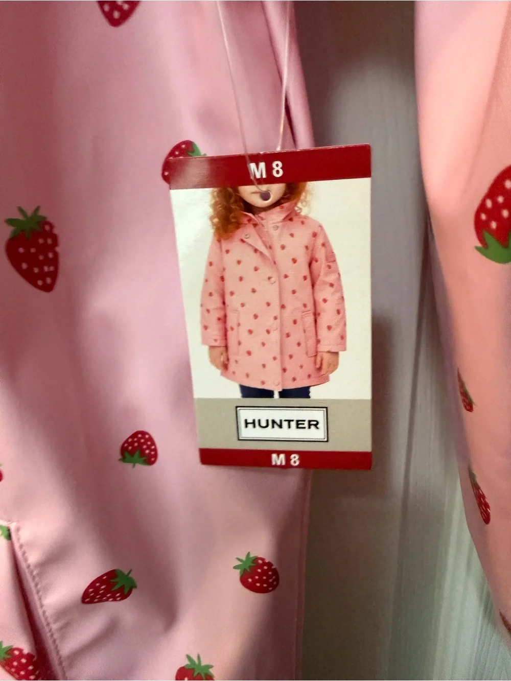 NWT Hunter Kids Pink Strawberry Print Rain Coat Sz M(8)